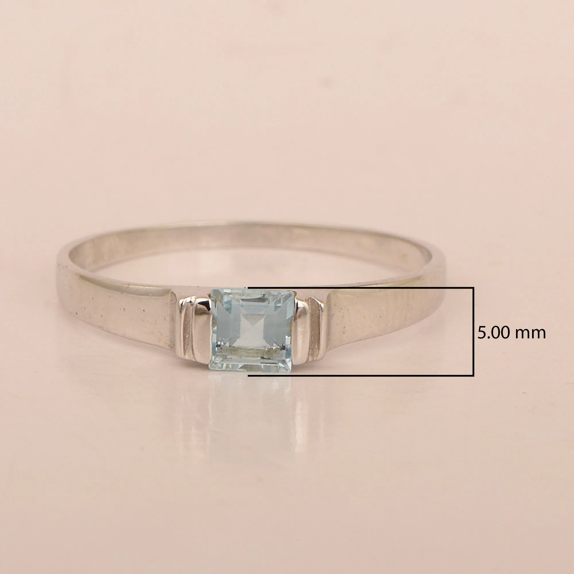 925 Sterling Silver Princess Cut 4MM Aquamarine Wedding Stacking Ring