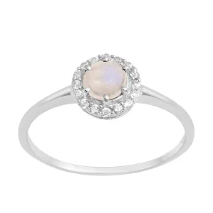 925 Sterling Silver Round 5MM Moonstone Solitaire Accents Ring
