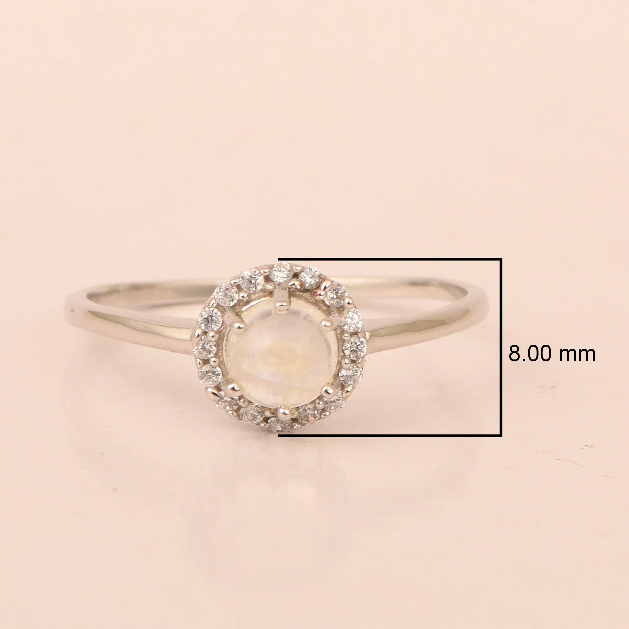 925 Sterling Silver Round 5MM Moonstone Solitaire Accents Ring