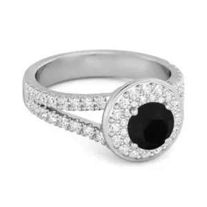 925 Sterling Silver Round Black Spinel Beautiful Double Halo Ring