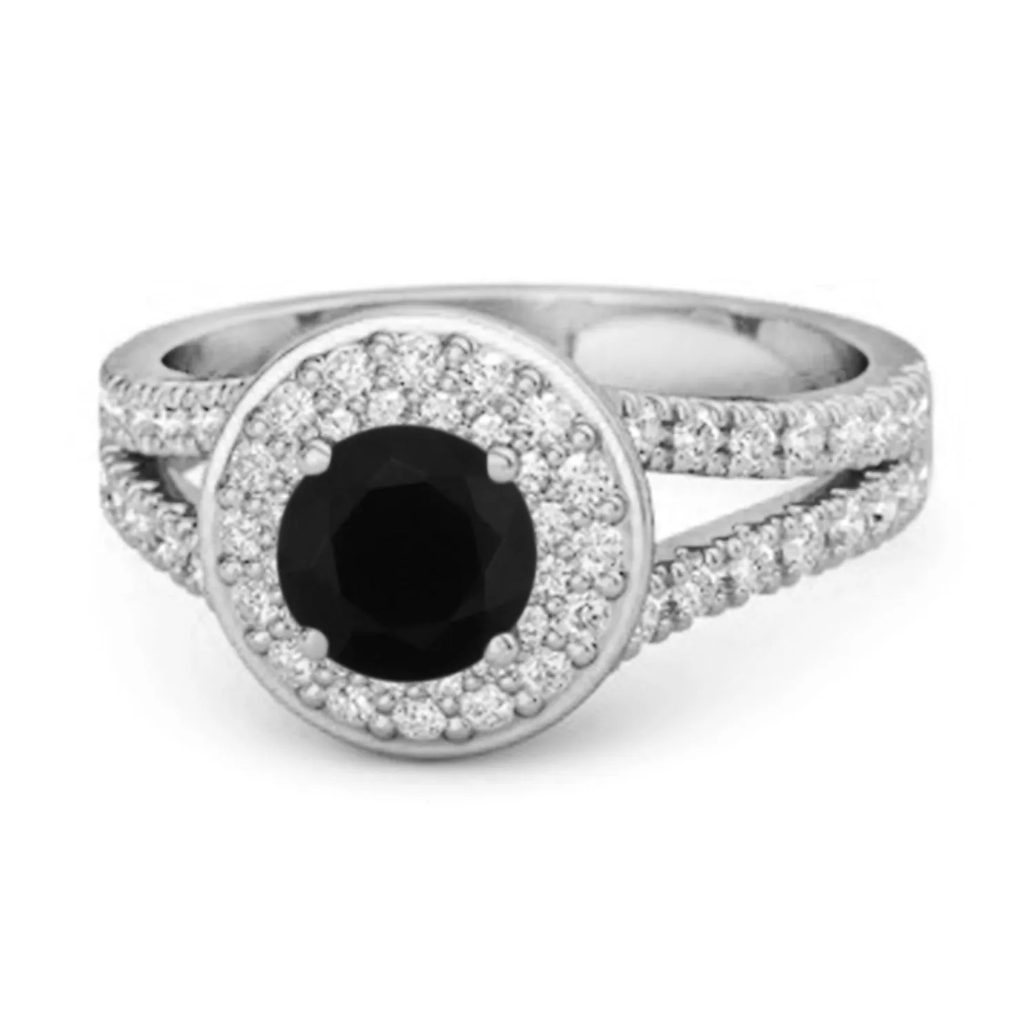 925 Sterling Silver Round Black Spinel Beautiful Double Halo Ring
