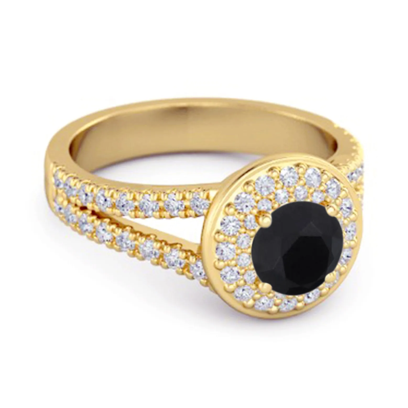 925 Sterling Silver Round Black Spinel Beautiful Double Halo Ring