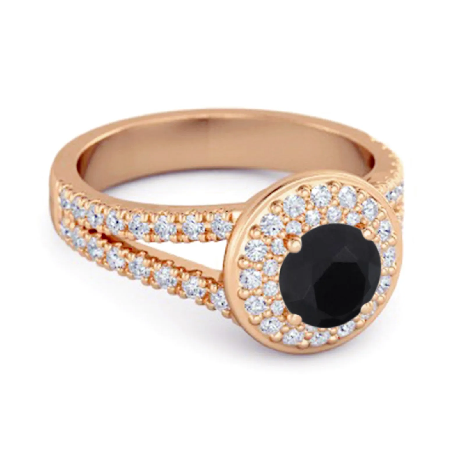 925 Sterling Silver Round Black Spinel Beautiful Double Halo Ring