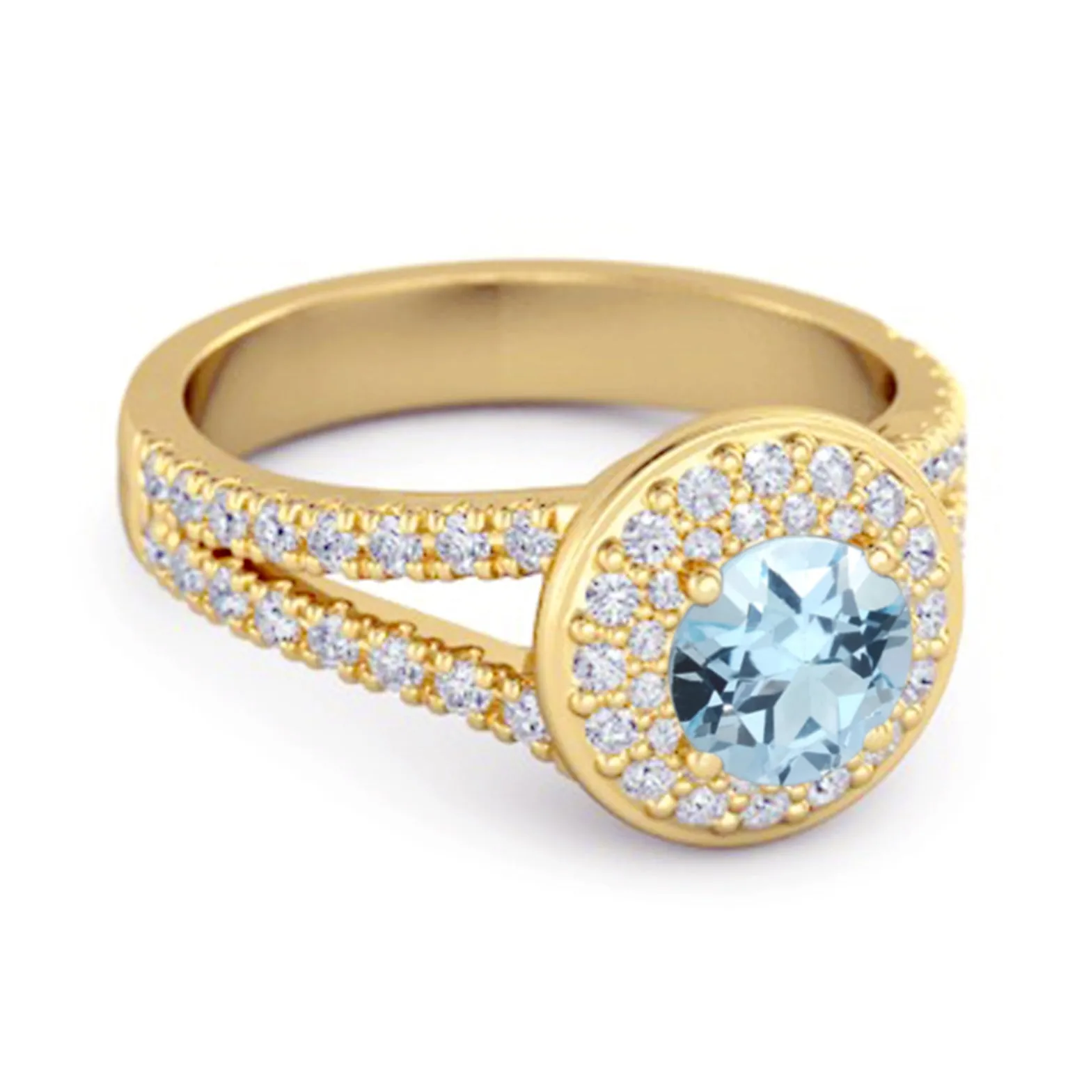 925 Sterling Silver Round Blue Topaz Beautiful Double Halo Ring