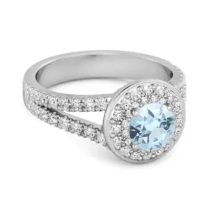 925 Sterling Silver Round Blue Topaz Beautiful Double Halo Ring
