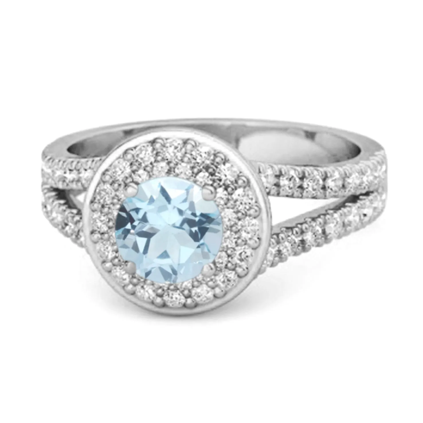 925 Sterling Silver Round Blue Topaz Beautiful Double Halo Ring