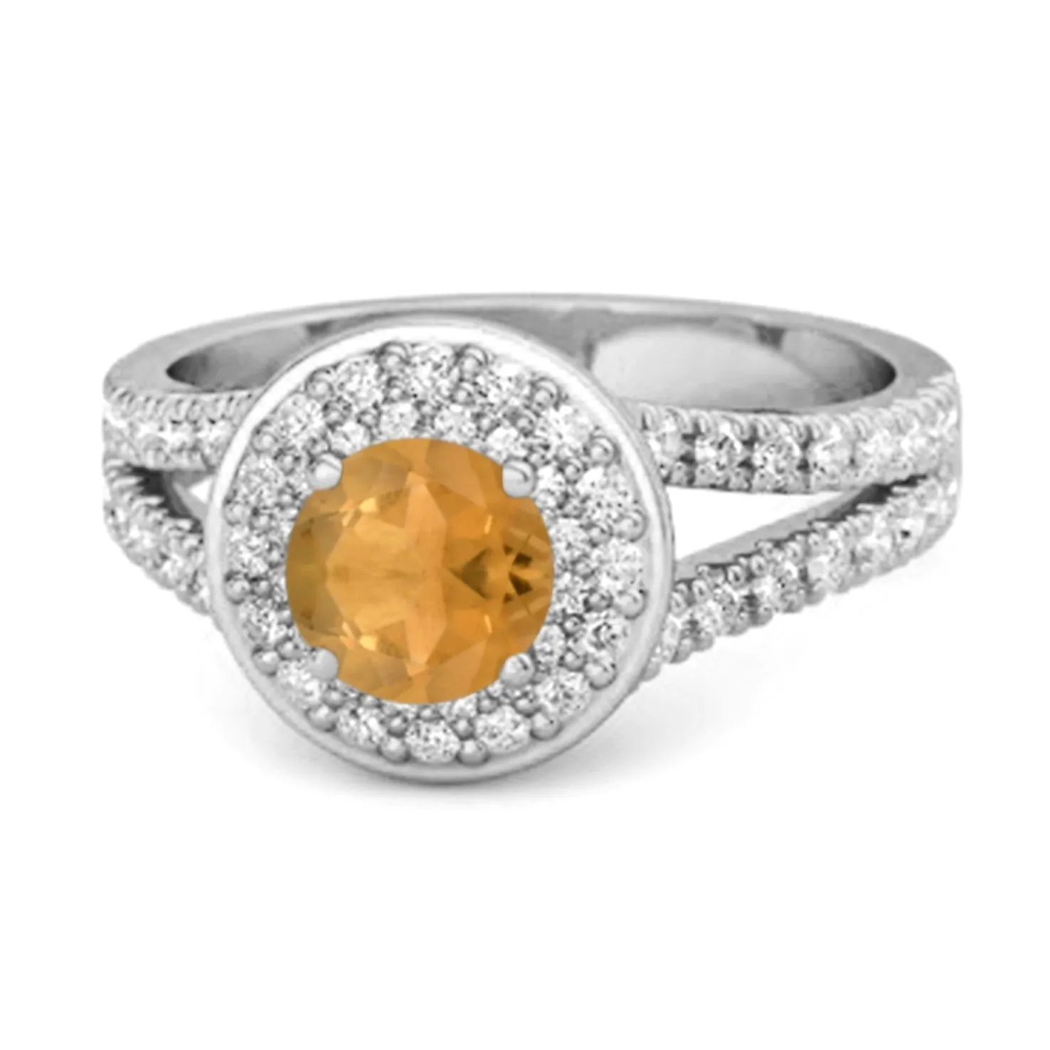 925 Sterling Silver Round Citrine Beautiful Double Halo Ring