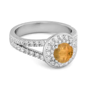 925 Sterling Silver Round Citrine Beautiful Double Halo Ring