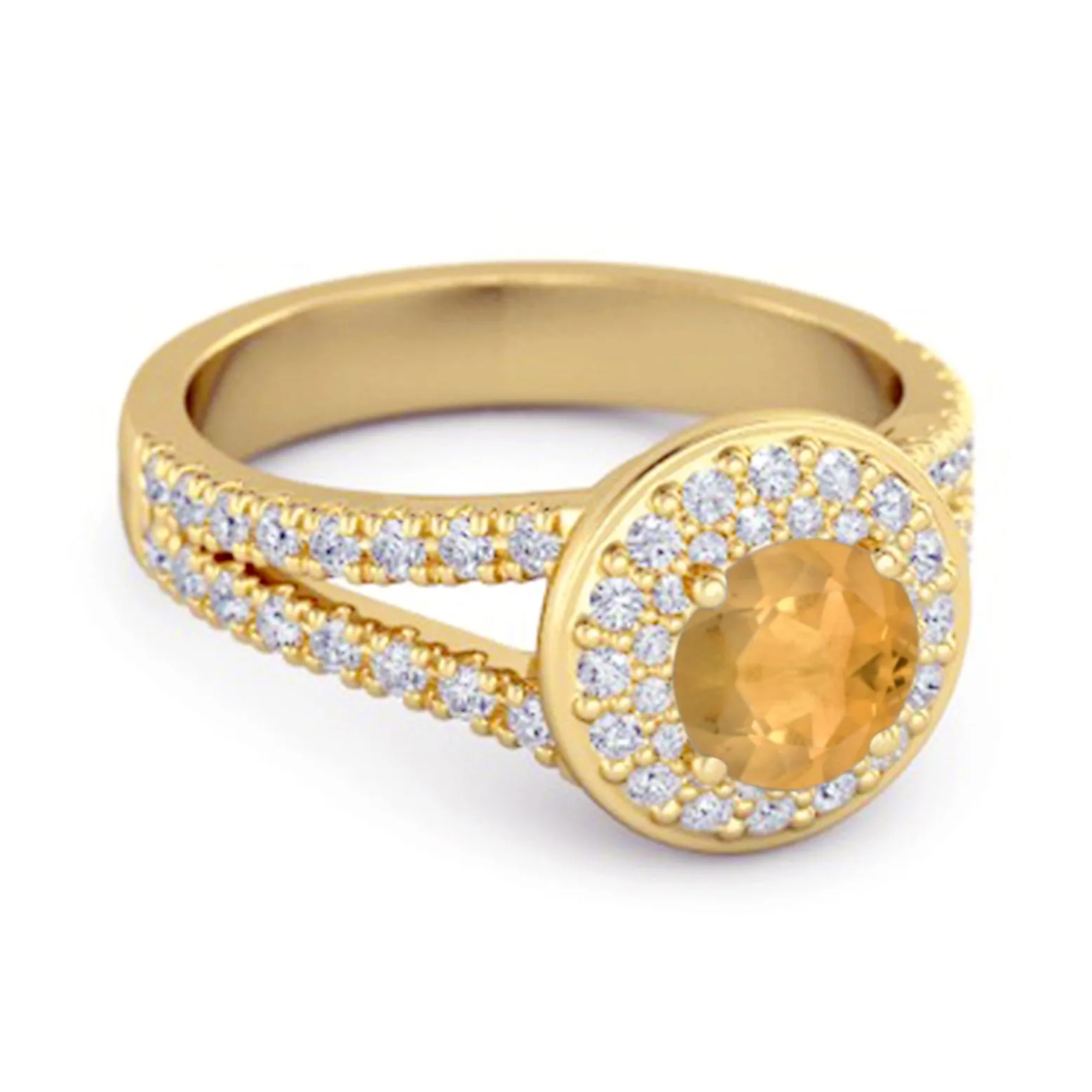 925 Sterling Silver Round Citrine Beautiful Double Halo Ring