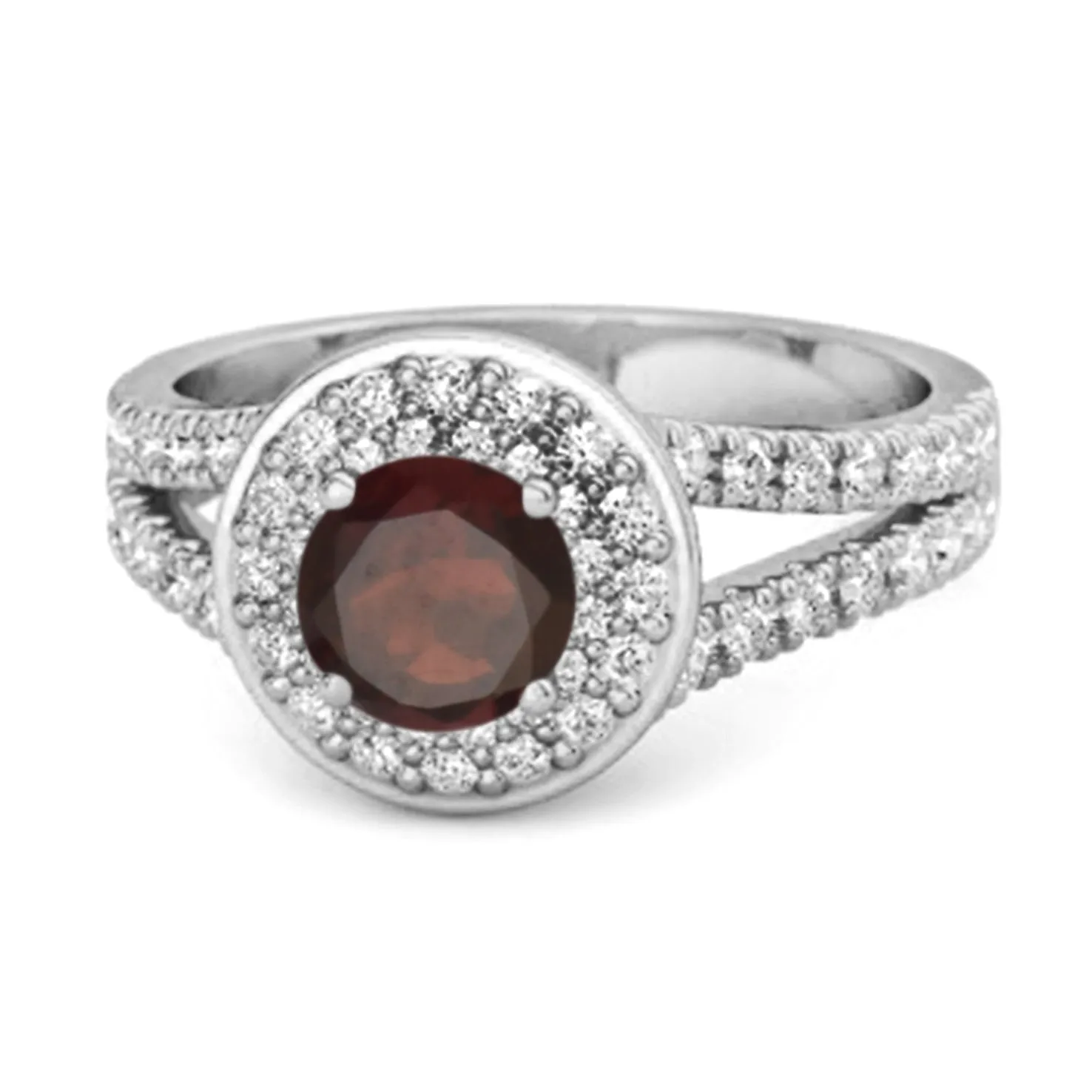 925 Sterling Silver Round Garnet Beautiful Double Halo Ring