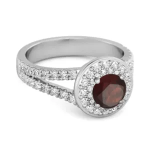 925 Sterling Silver Round Garnet Beautiful Double Halo Ring