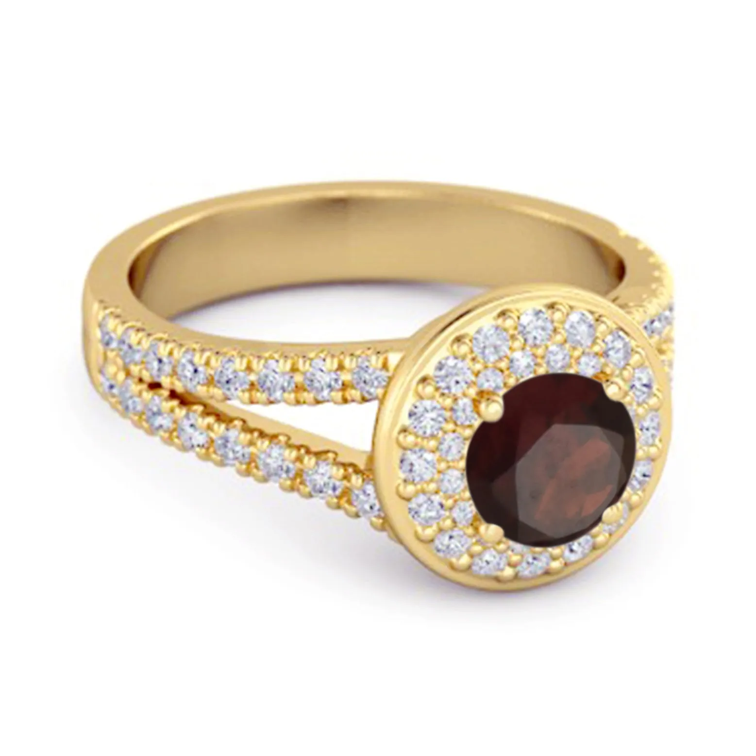925 Sterling Silver Round Garnet Beautiful Double Halo Ring