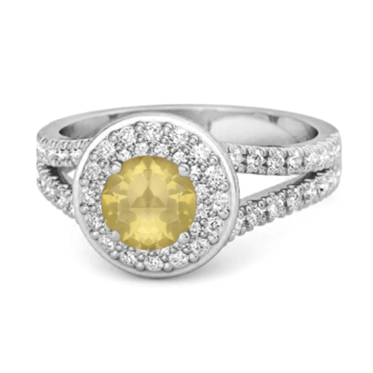 925 Sterling Silver Round Lemon Quartz Beautiful Double Halo Ring