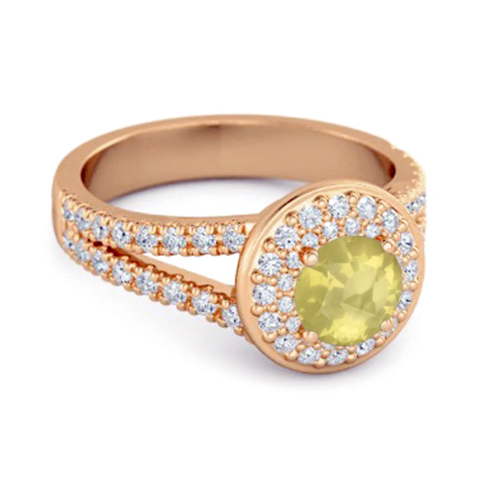 925 Sterling Silver Round Lemon Quartz Beautiful Double Halo Ring