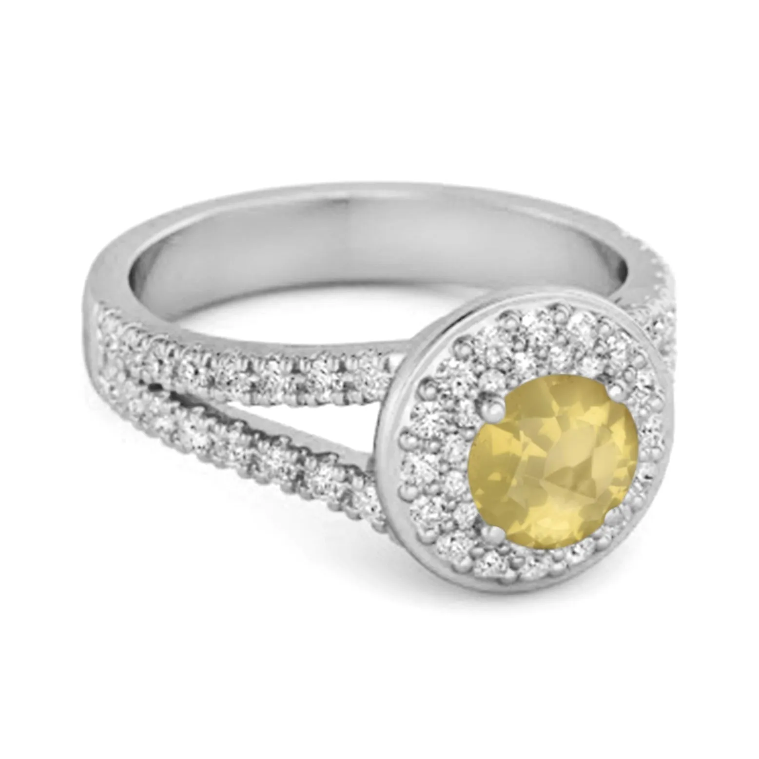 925 Sterling Silver Round Lemon Quartz Beautiful Double Halo Ring