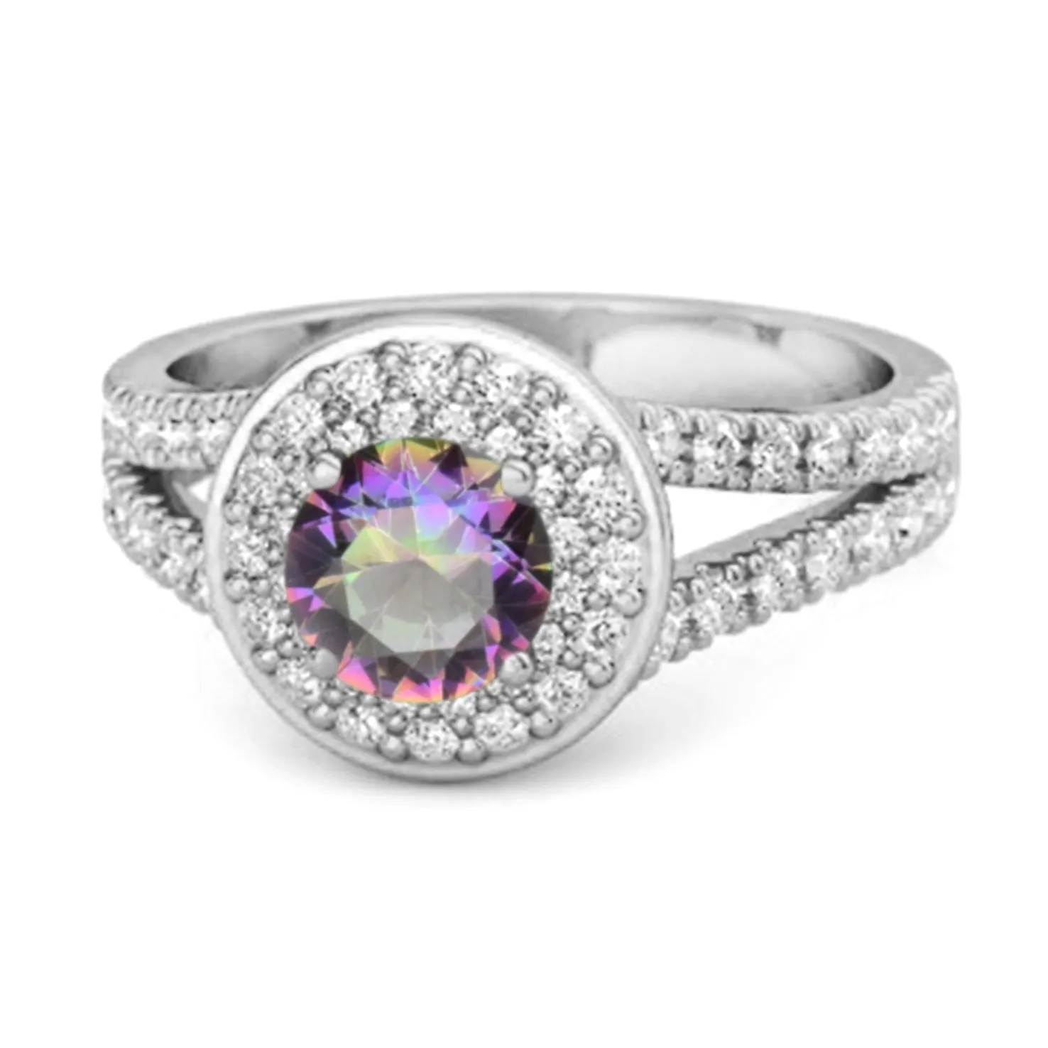 925 Sterling Silver Round Mystic Topaz Beautiful Double Halo Ring