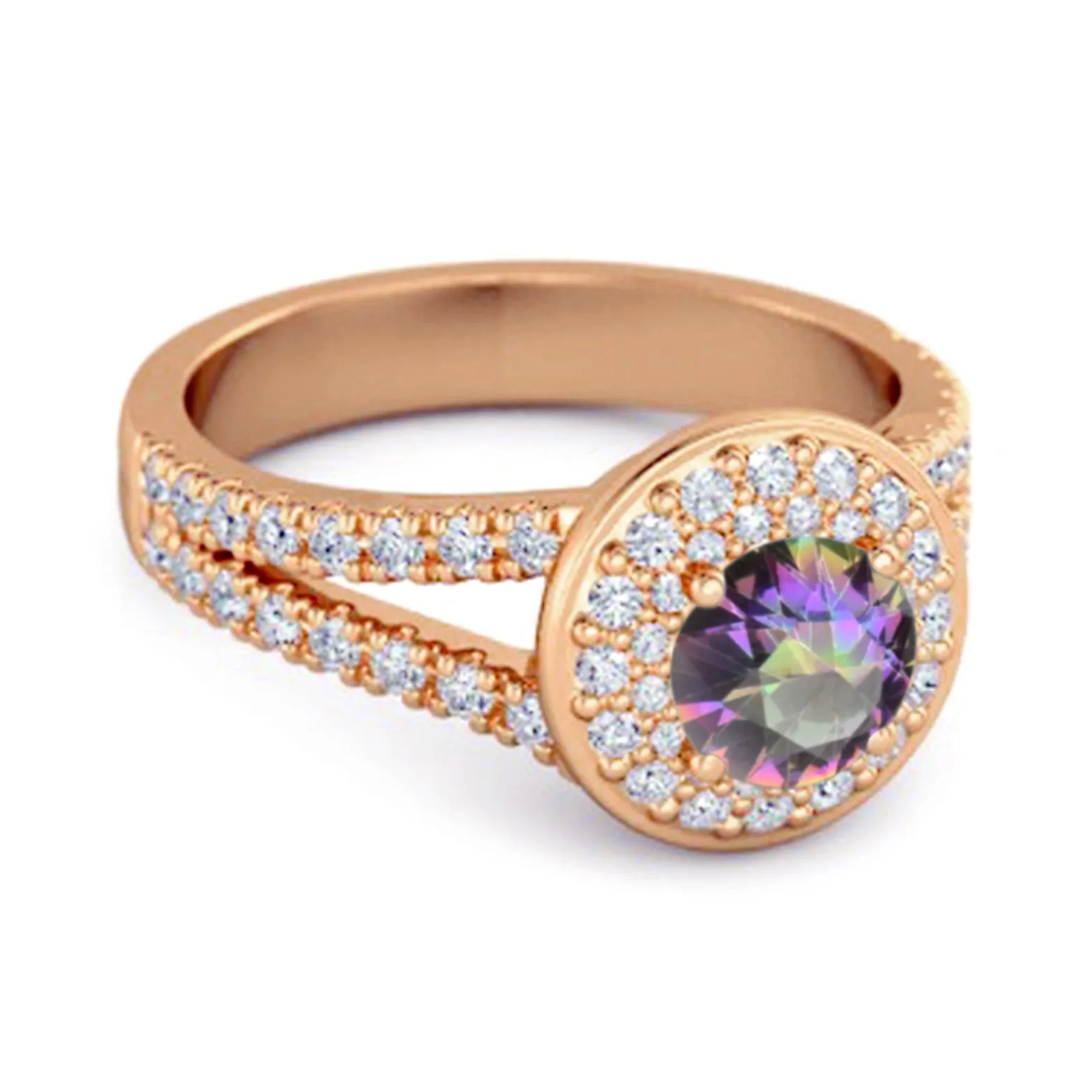 925 Sterling Silver Round Mystic Topaz Beautiful Double Halo Ring