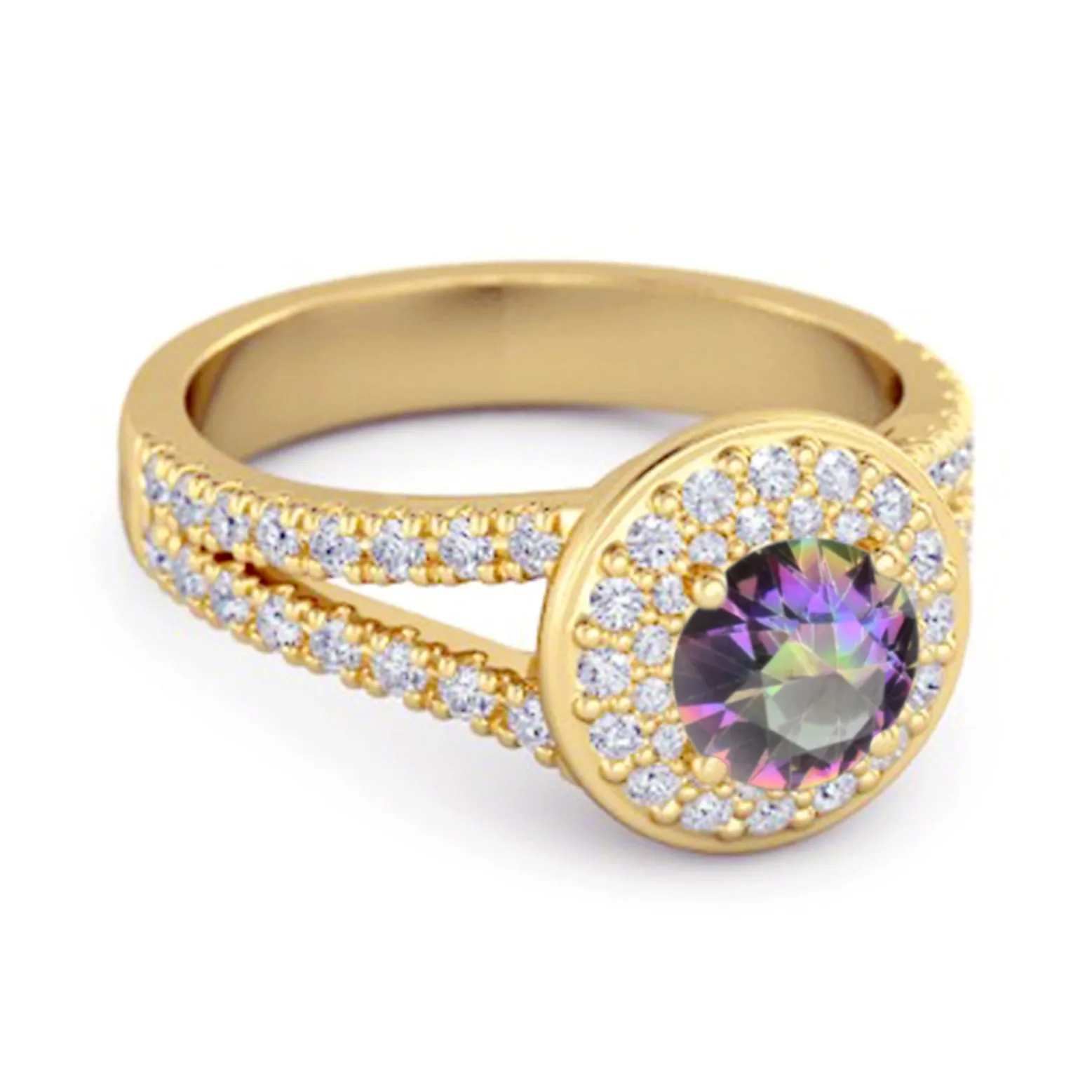 925 Sterling Silver Round Mystic Topaz Beautiful Double Halo Ring