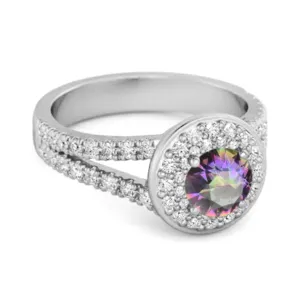 925 Sterling Silver Round Mystic Topaz Beautiful Double Halo Ring
