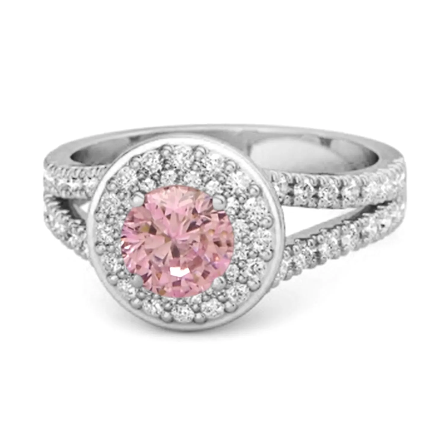 925 Sterling Silver Round Pink Zirconia Beautiful Double Halo Ring