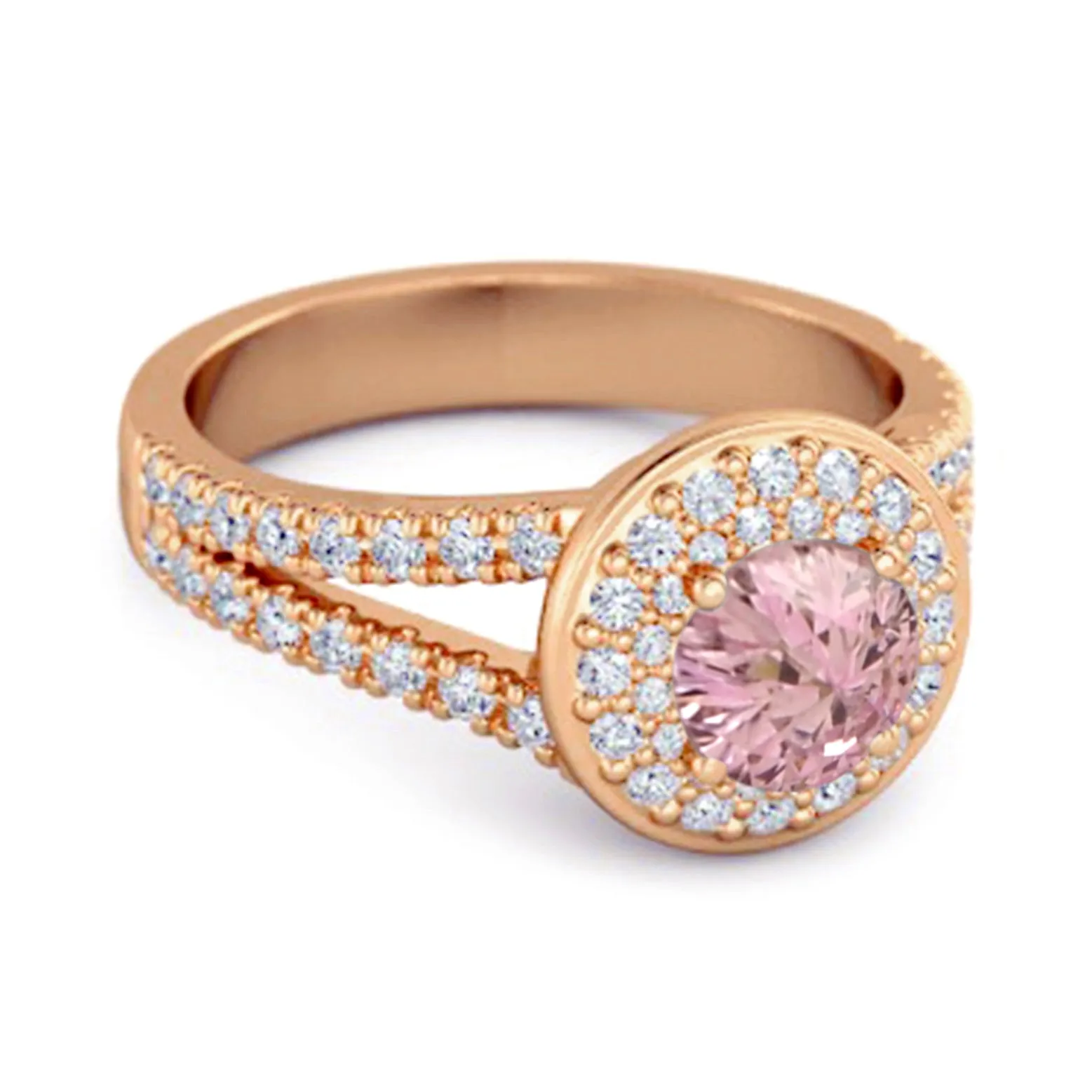 925 Sterling Silver Round Pink Zirconia Beautiful Double Halo Ring