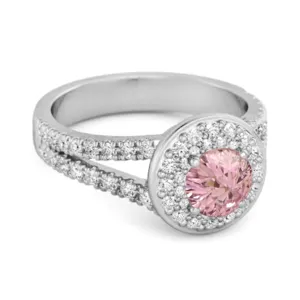 925 Sterling Silver Round Pink Zirconia Beautiful Double Halo Ring