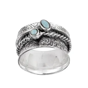 925 Sterling Silver Spinner Larimar Dual Band Oxidized Ring