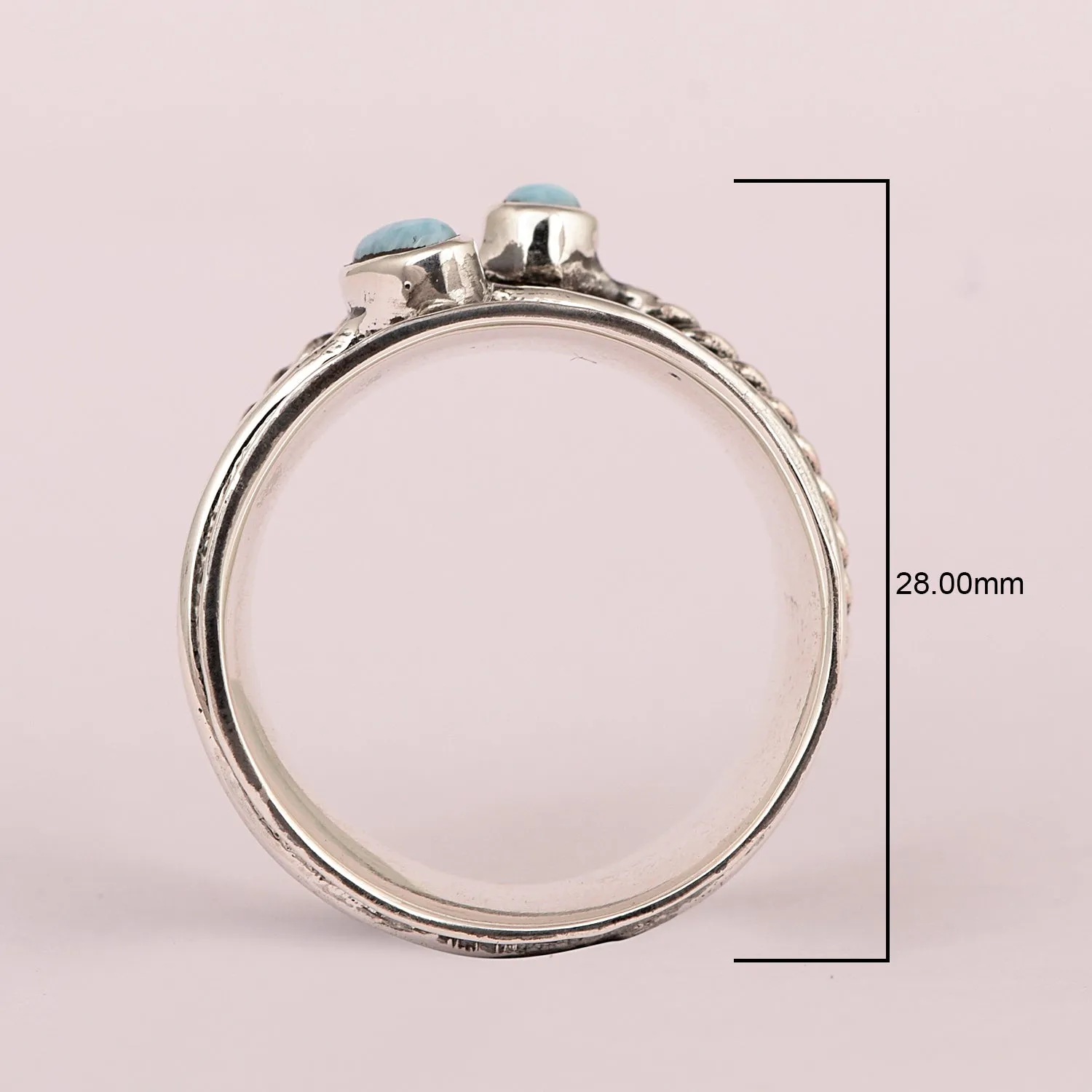 925 Sterling Silver Spinner Larimar Dual Band Oxidized Ring