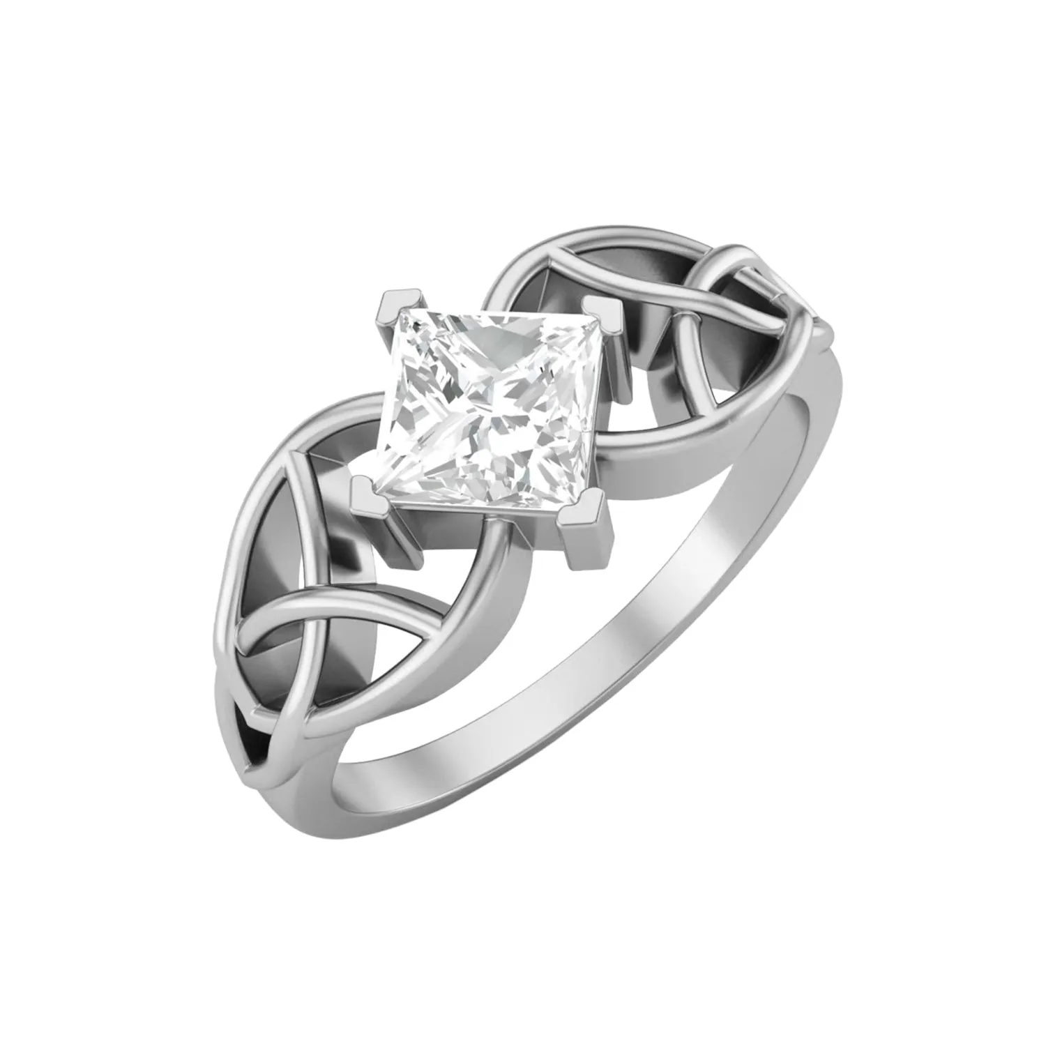 925 Sterling Silver Square 5mm Moissanite Diamond Celtic Women Engagement Ring