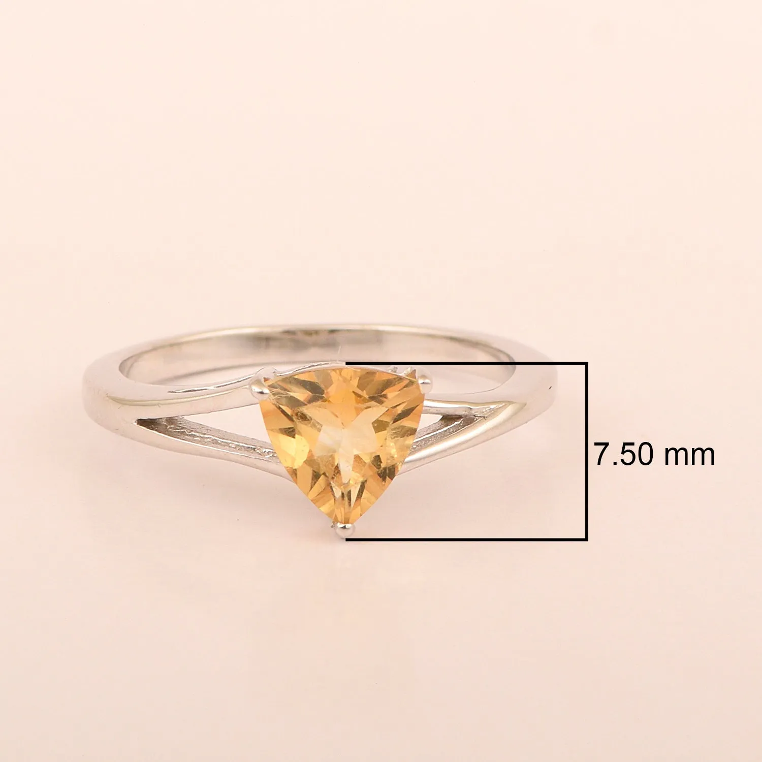 925 Sterling Silver Trillion Cut 7MM Natural Citrine Gemstone Rings
