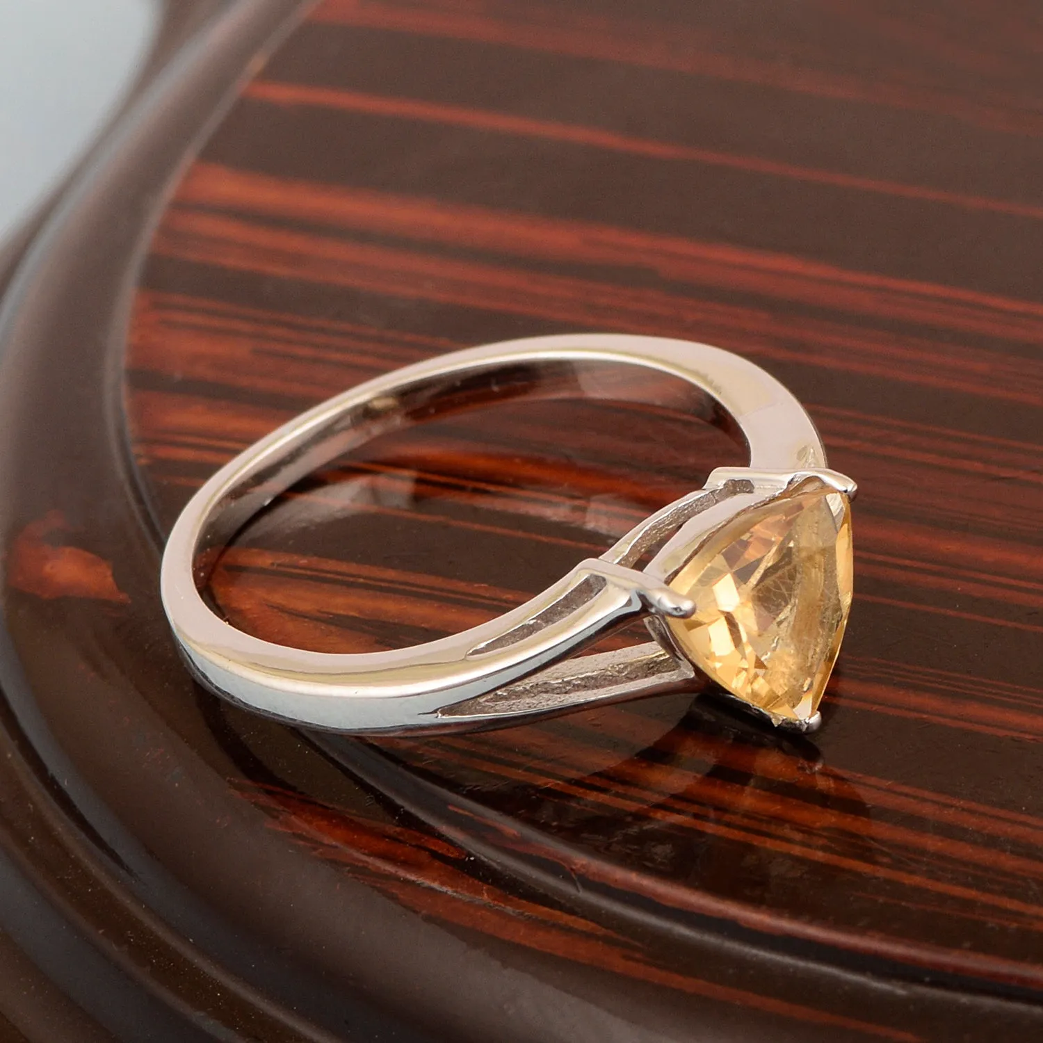 925 Sterling Silver Trillion Cut 7MM Natural Citrine Gemstone Rings