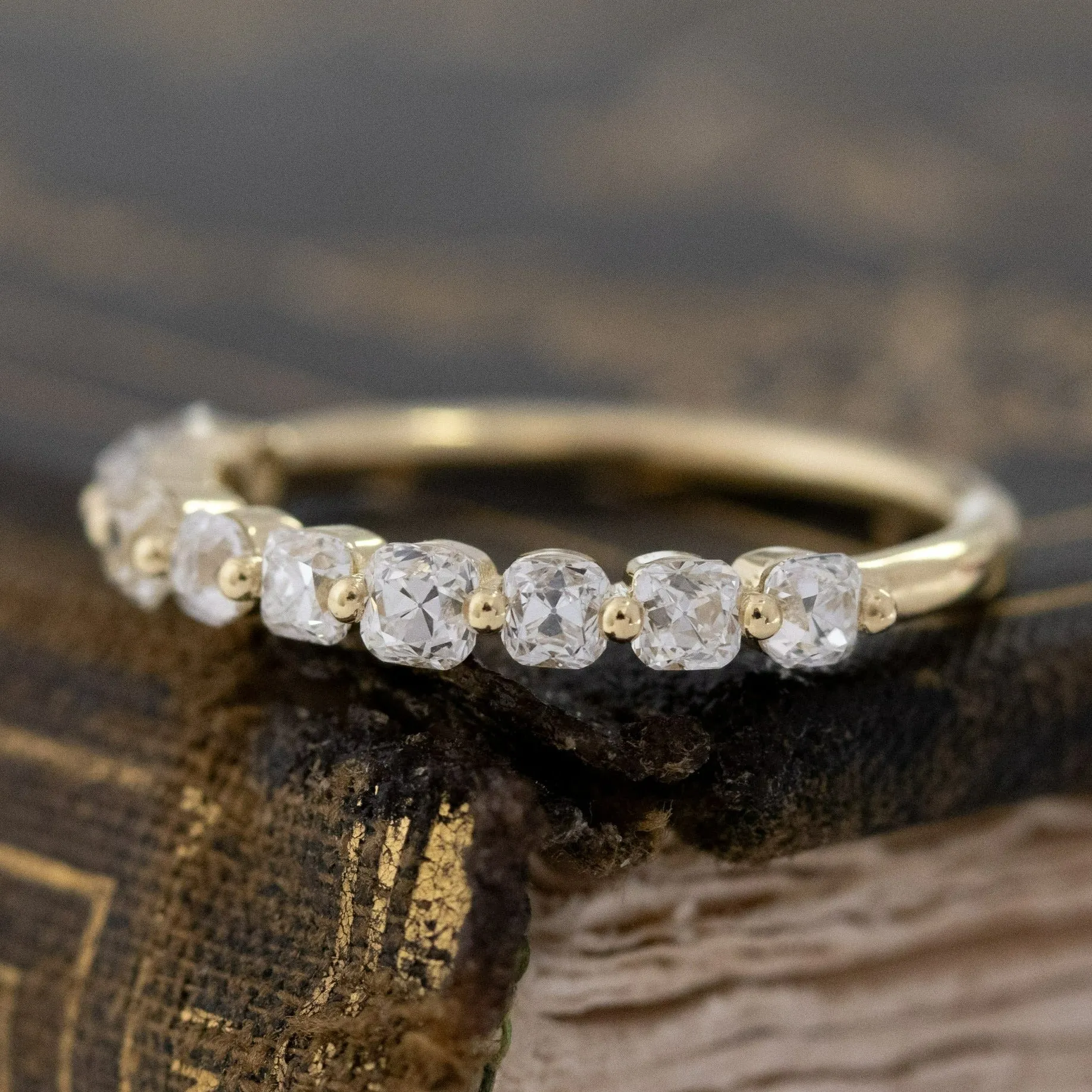 .97ctw Old Mine Cut Diamond Shared Prong Half-Hoop Band