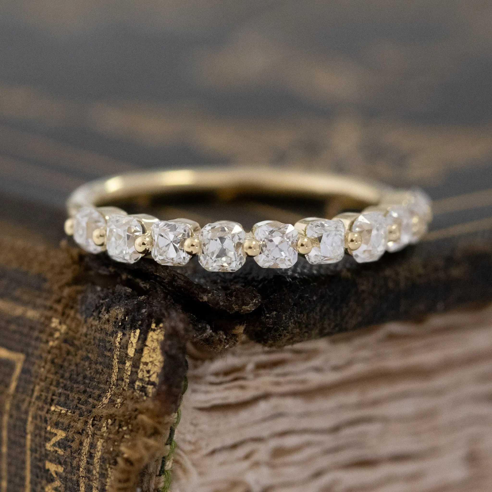 .97ctw Old Mine Cut Diamond Shared Prong Half-Hoop Band
