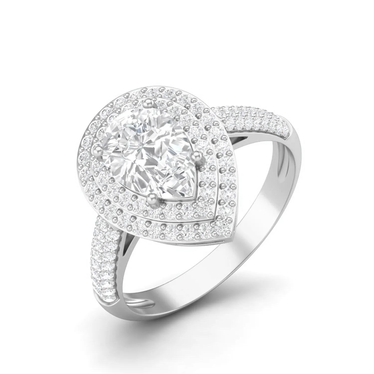 9X6MM Pear Shape Moissanite Halo Accents Statement Ring