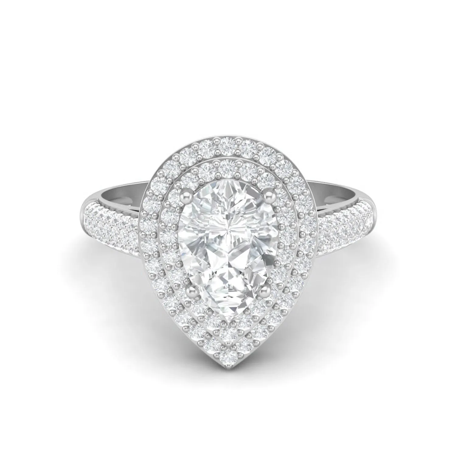 9X6MM Pear Shape Moissanite Halo Accents Statement Ring