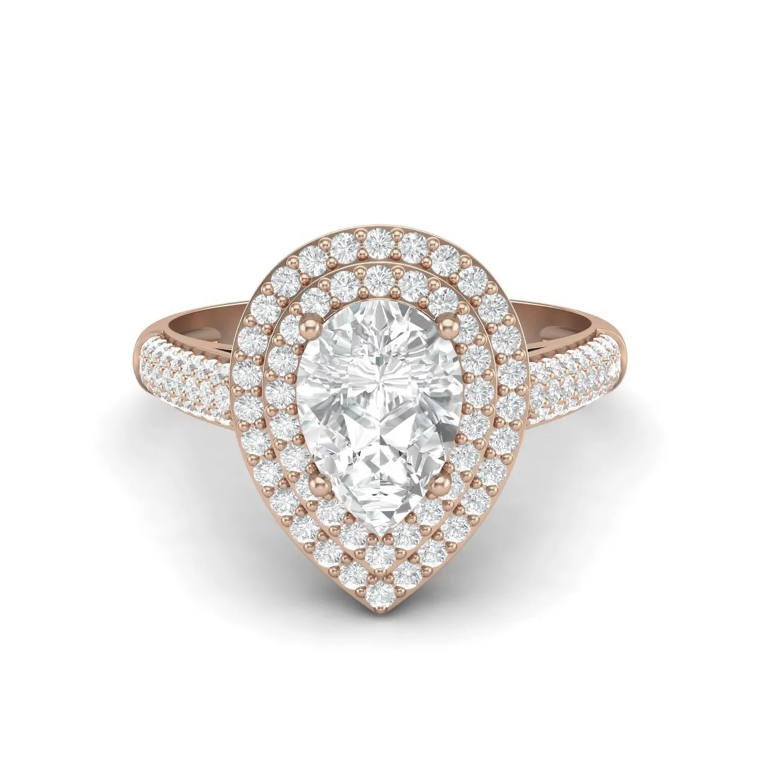 9X6MM Pear Shape Moissanite Halo Accents Statement Ring