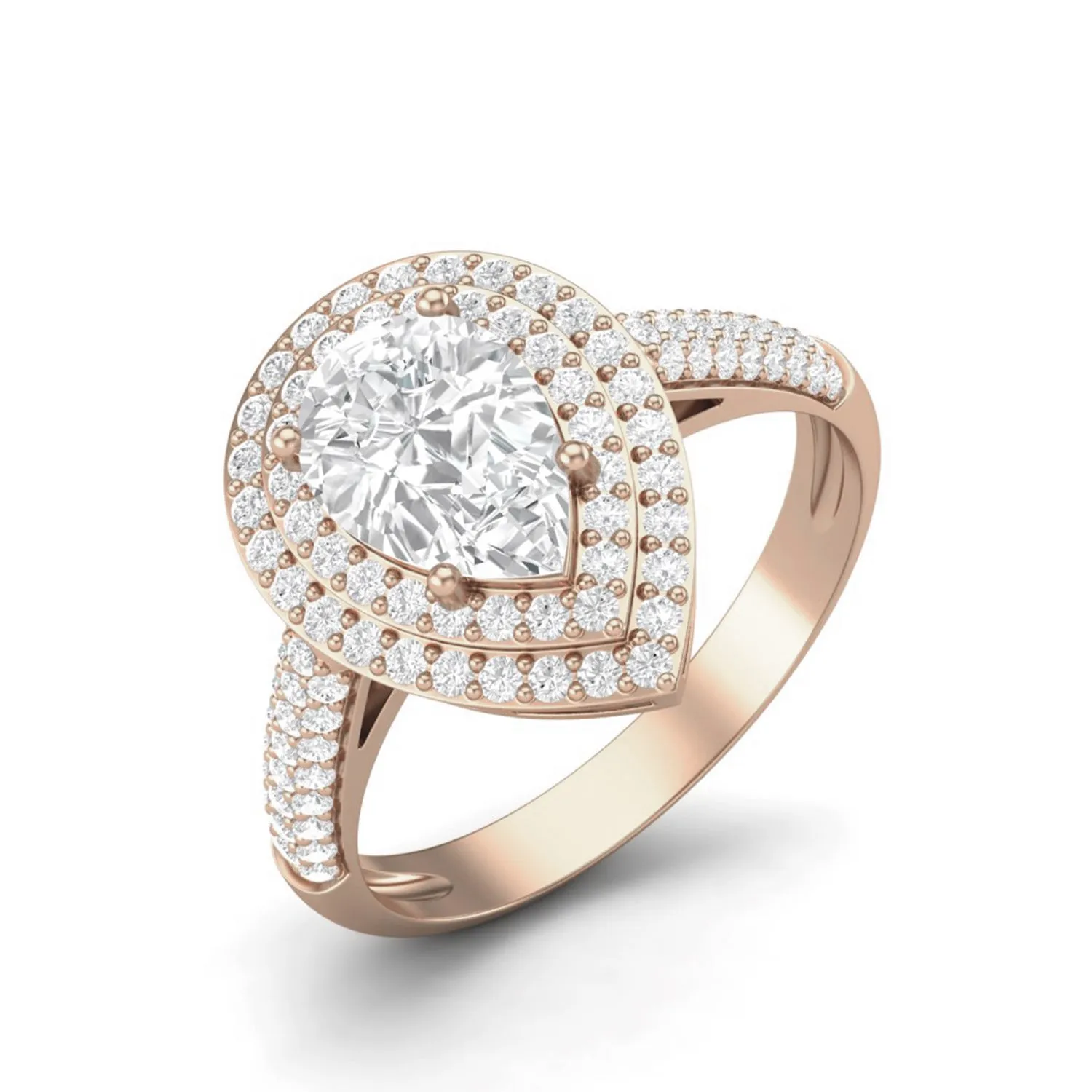 9X6MM Pear Shape Moissanite Halo Accents Statement Ring