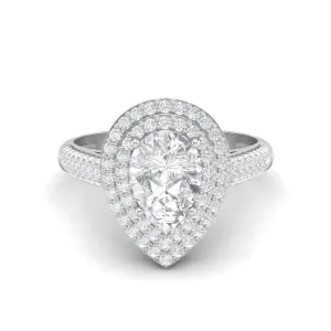 9X6MM Pear Shape Moissanite Halo Accents Statement Ring