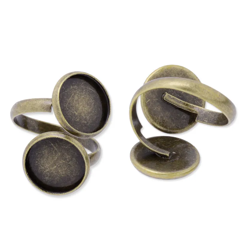 Adjustable Brass Ring Base Setting With two 12mm(inside) round bezels,antique bronze finished,20pcs/lot