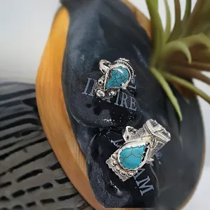 Adjustable Sterling Silver Turquoise Howlite Ring with Starfish | Handmade Boho Mermaid Jewelry
