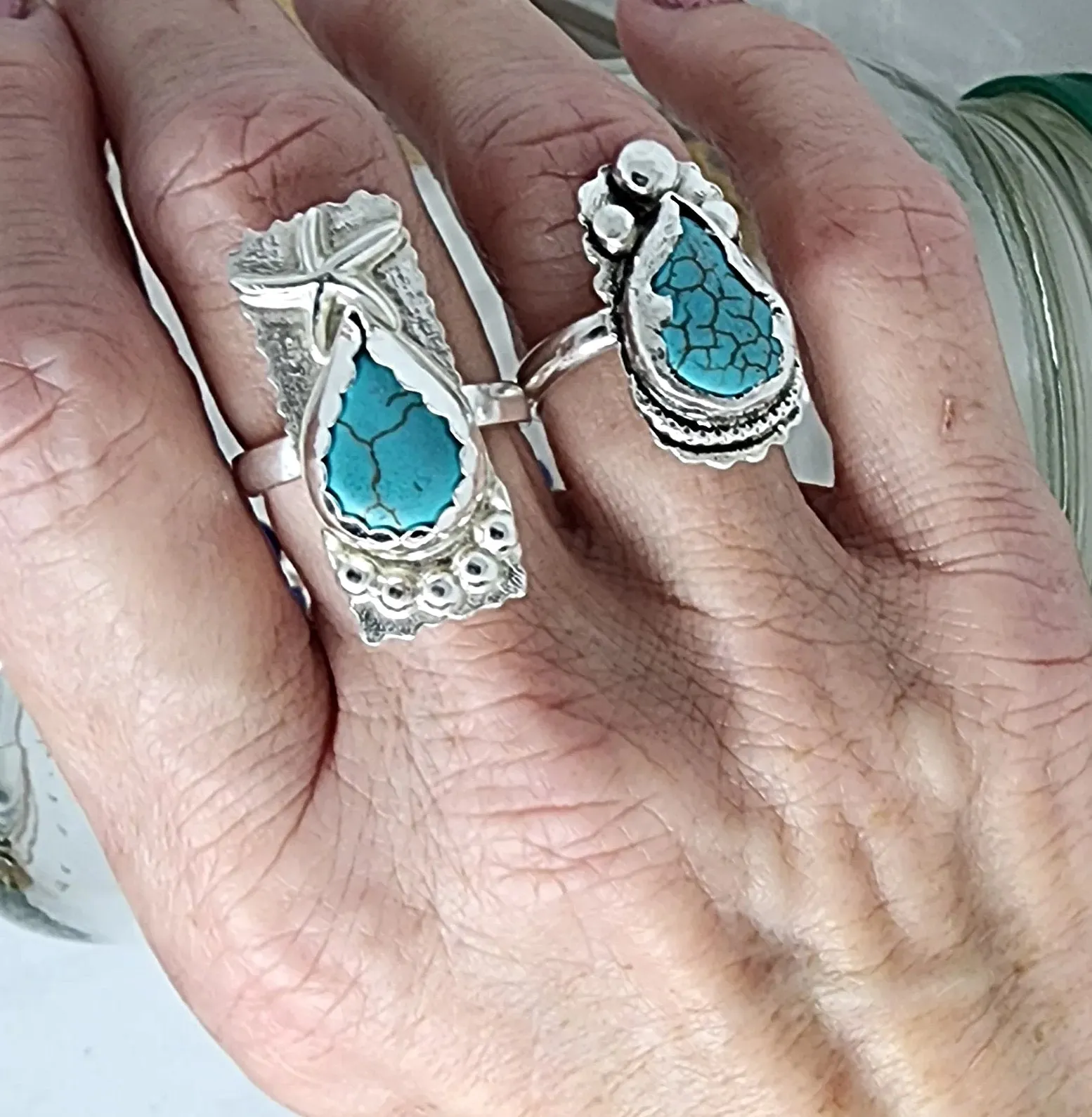 Adjustable Sterling Silver Turquoise Howlite Ring with Starfish | Handmade Boho Mermaid Jewelry