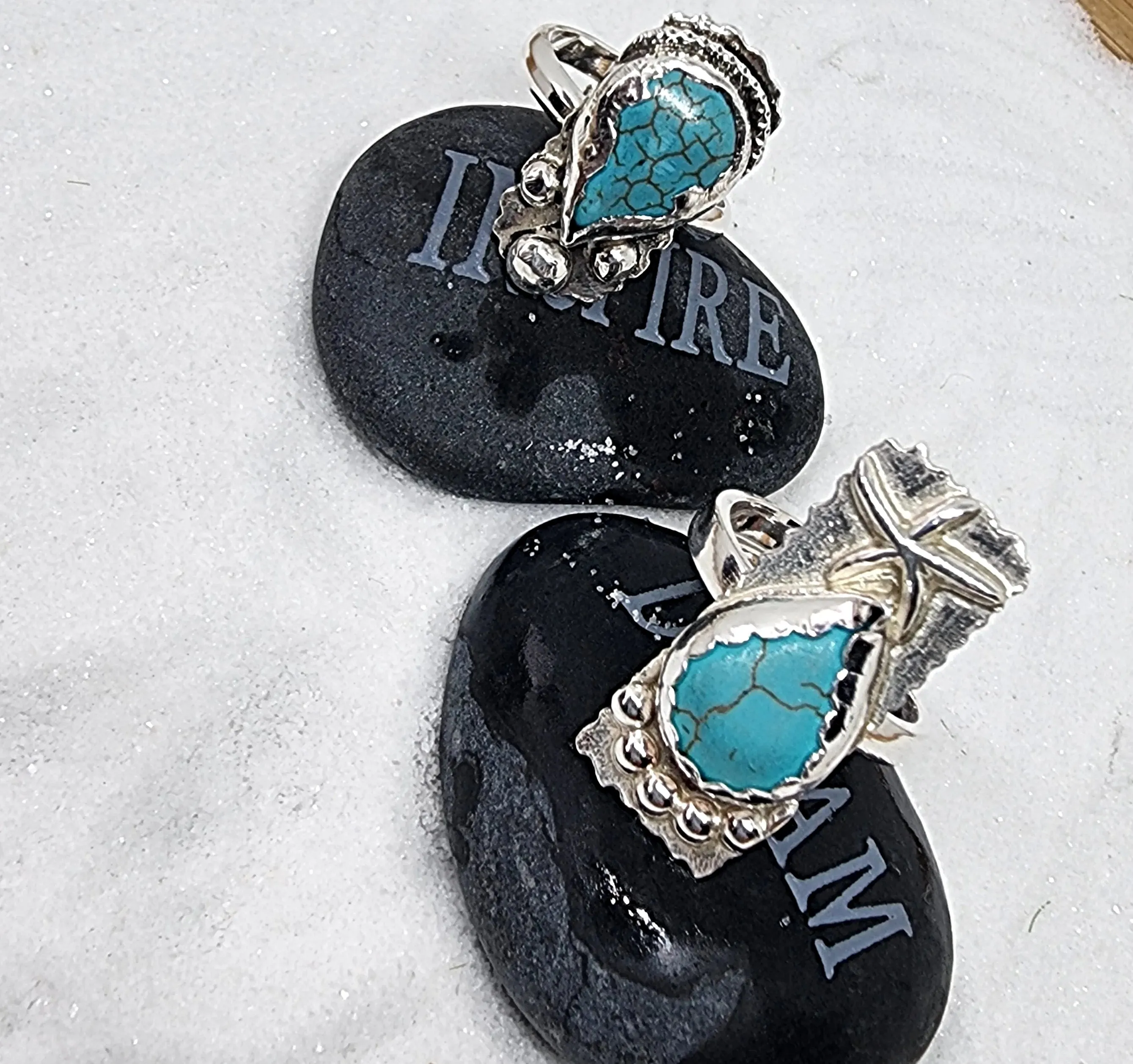 Adjustable Sterling Silver Turquoise Howlite Ring with Starfish | Handmade Boho Mermaid Jewelry