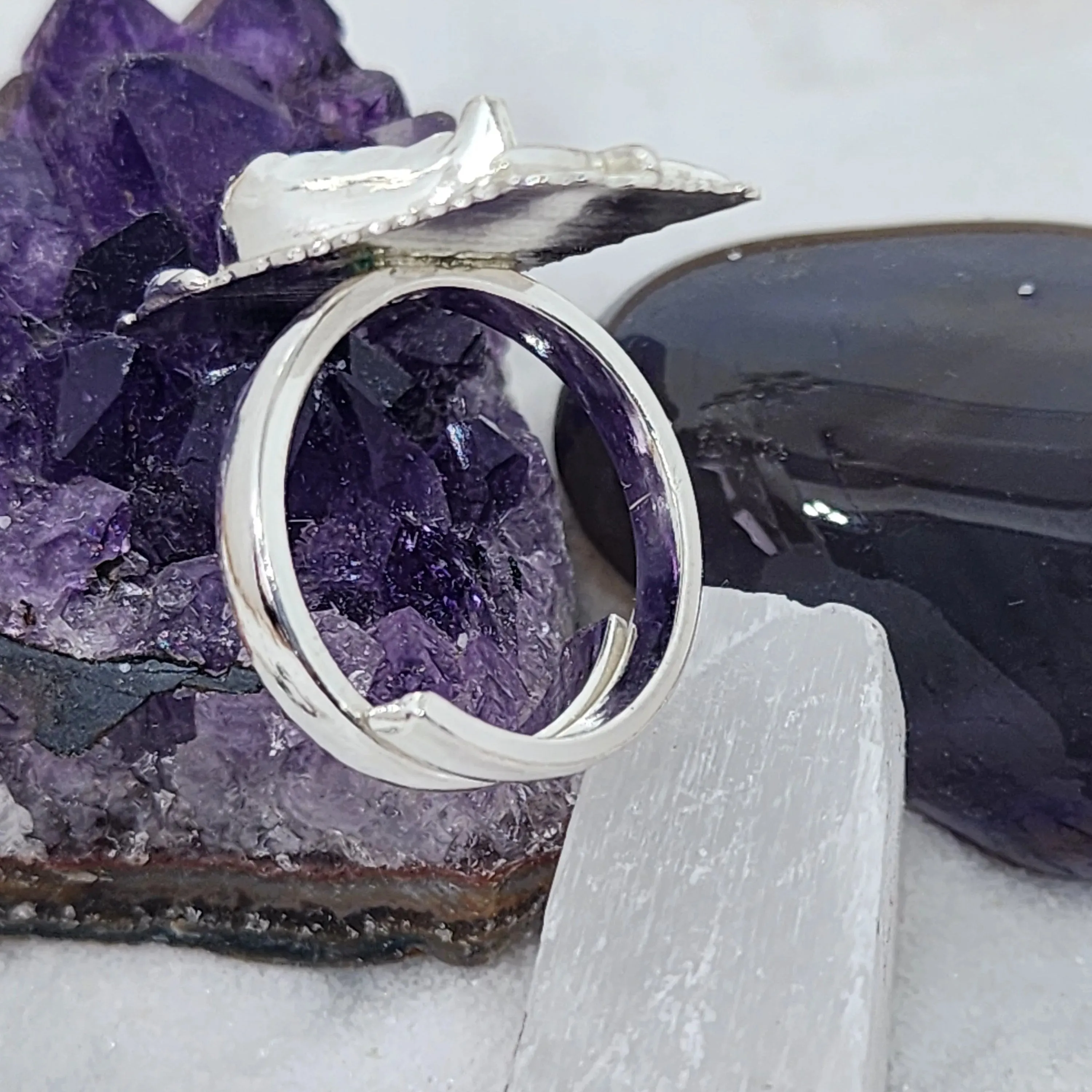Adjustable Sterling Silver Turquoise Howlite Ring with Starfish | Handmade Boho Mermaid Jewelry