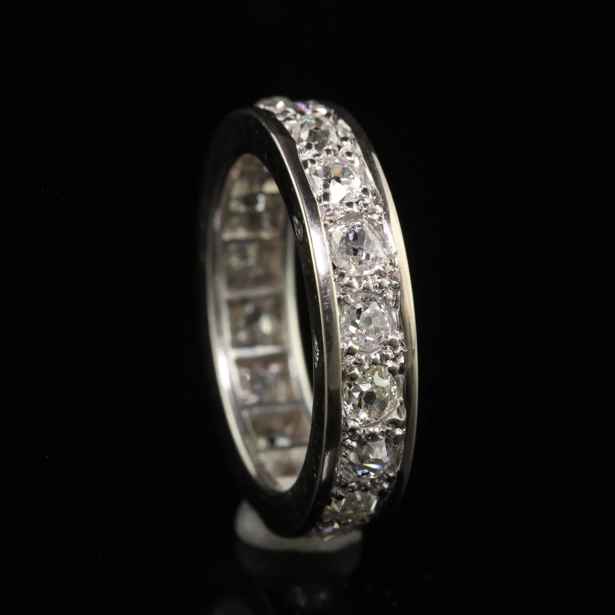 Antique Art Deco Platinum 18K French Old Mine Diamond Eternity Band - Size 4 3/4