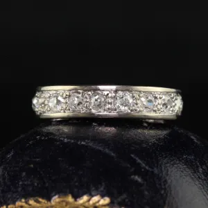 Antique Art Deco Platinum 18K French Old Mine Diamond Eternity Band - Size 4 3/4