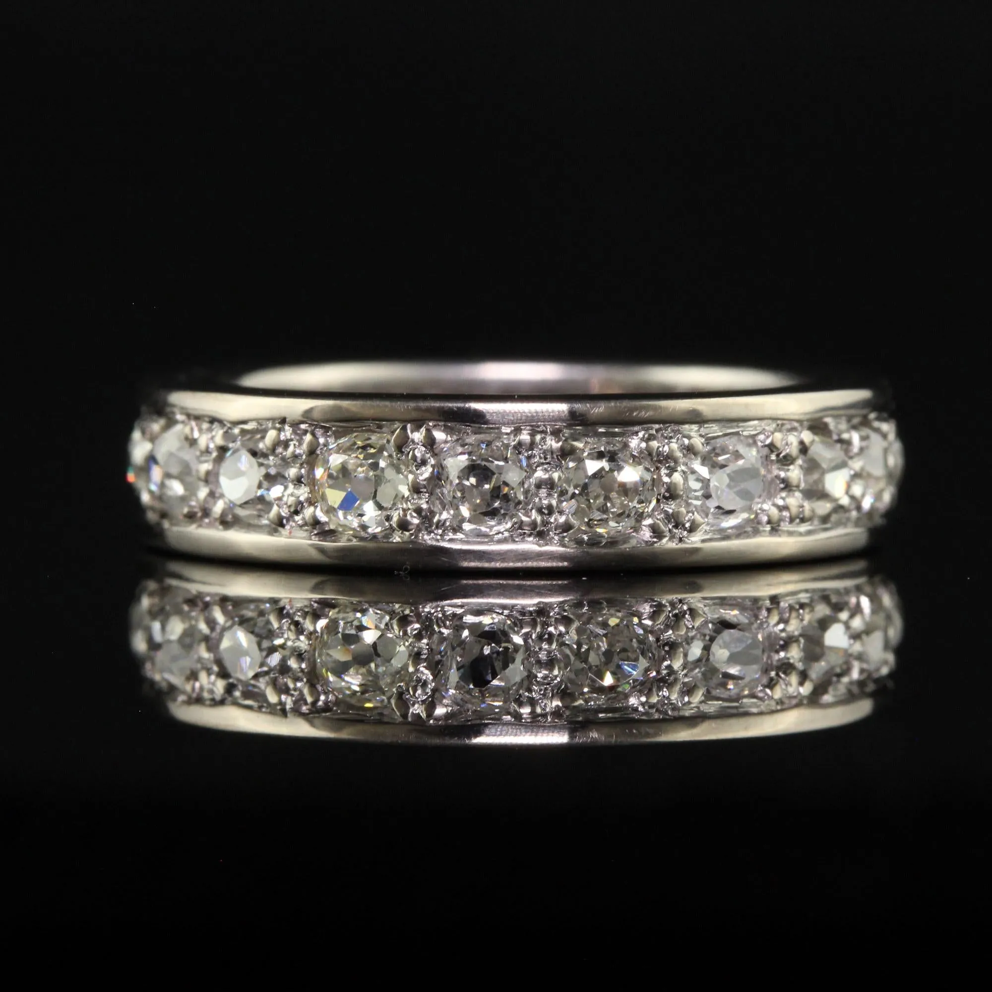 Antique Art Deco Platinum 18K French Old Mine Diamond Eternity Band - Size 4 3/4