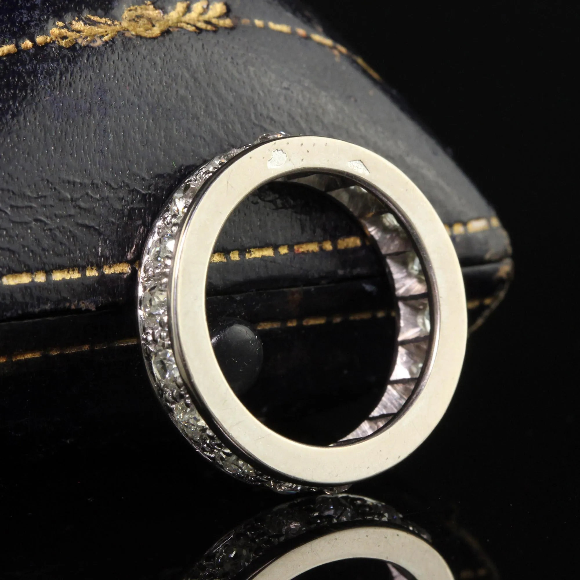 Antique Art Deco Platinum 18K French Old Mine Diamond Eternity Band - Size 4 3/4