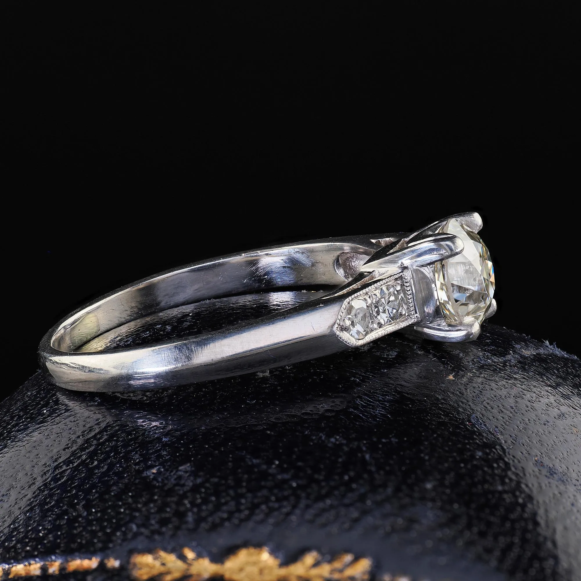Antique Art Deco Platinum Old European Diamond Classic Engagement Ring - GIA