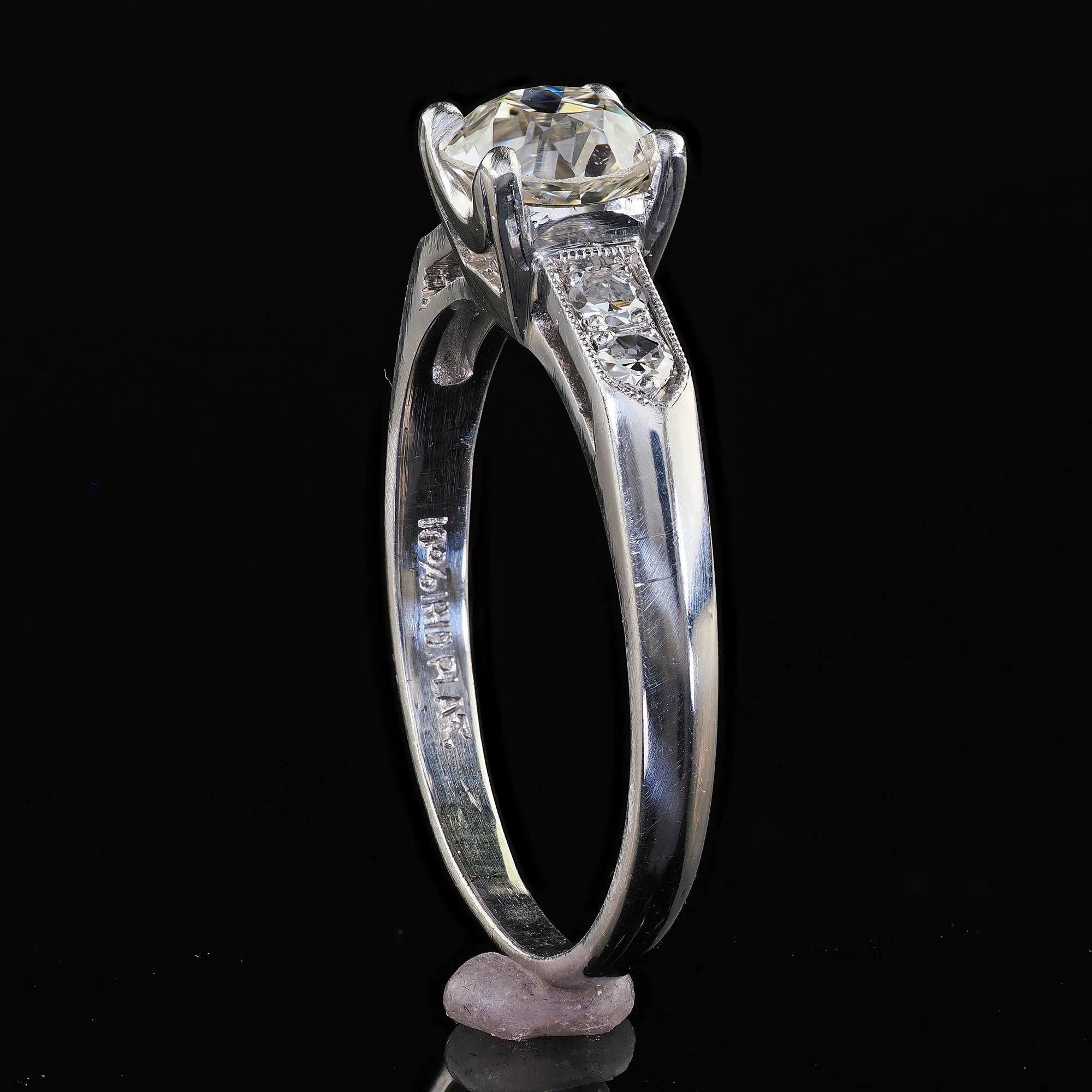 Antique Art Deco Platinum Old European Diamond Classic Engagement Ring - GIA