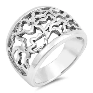 Antiqued Scrollwork Filigree Mosaic Ring Sterling Silver Wide Band Sizes 6-10
